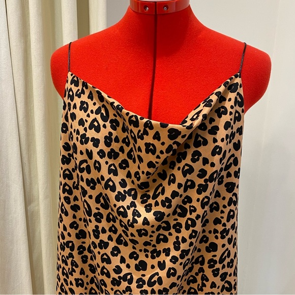 Mini Slip Dress by CRESCENT, Leopard Print, Camel/Black, Cowl Neck (US M) - Picture 3 of 10